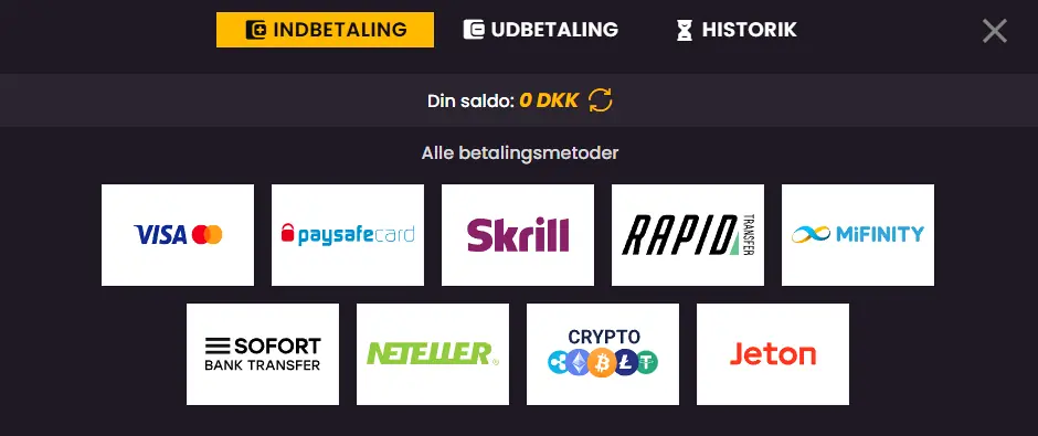 Betalingsmetoder til indbetaling og udbetaling
