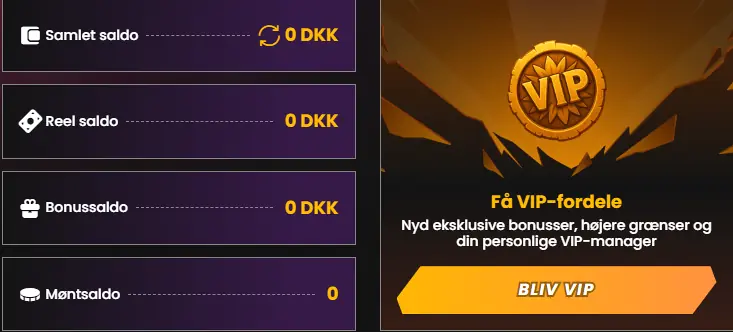 Kontrolpanelet med saldo, bonusser og historik
